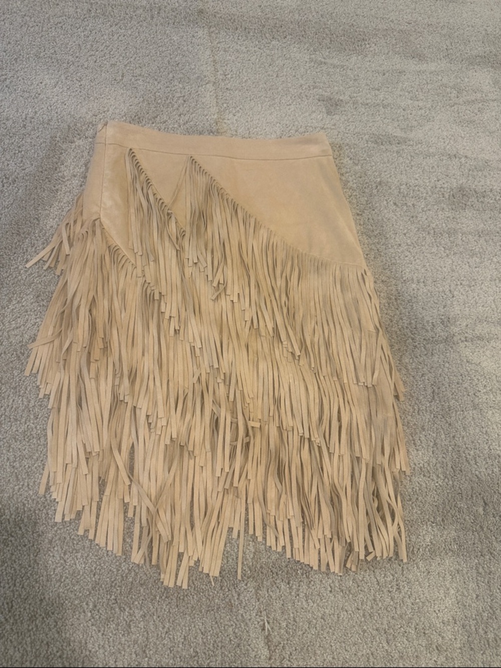 Idyllwind Tan Suede Asymmetrical Fringe Midi Skirt